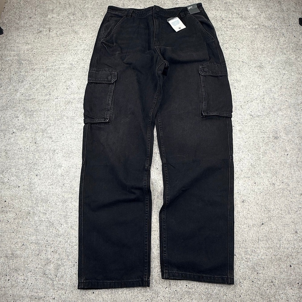 denim co Loose Fit Black Cargo Pocket Denim Jeans Mens 34x34 EUR 44L New